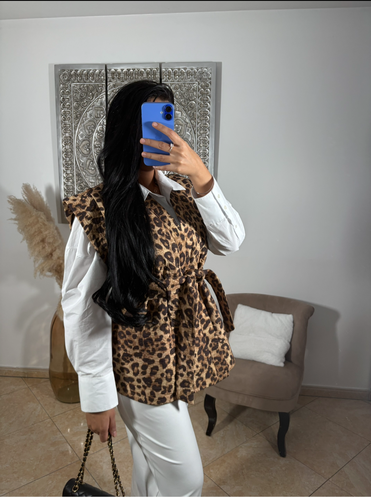 VESTE SANS MANCHE LEOPARD